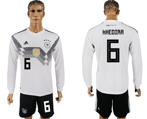 Germany #6 Khedira White Home Long Sleeves Soccer Country Jersey - Click Image to Close